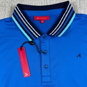 NEW REDVANLY Mens XL Marine Blue Mael Striped Collar Golf Polo Shirt R2505